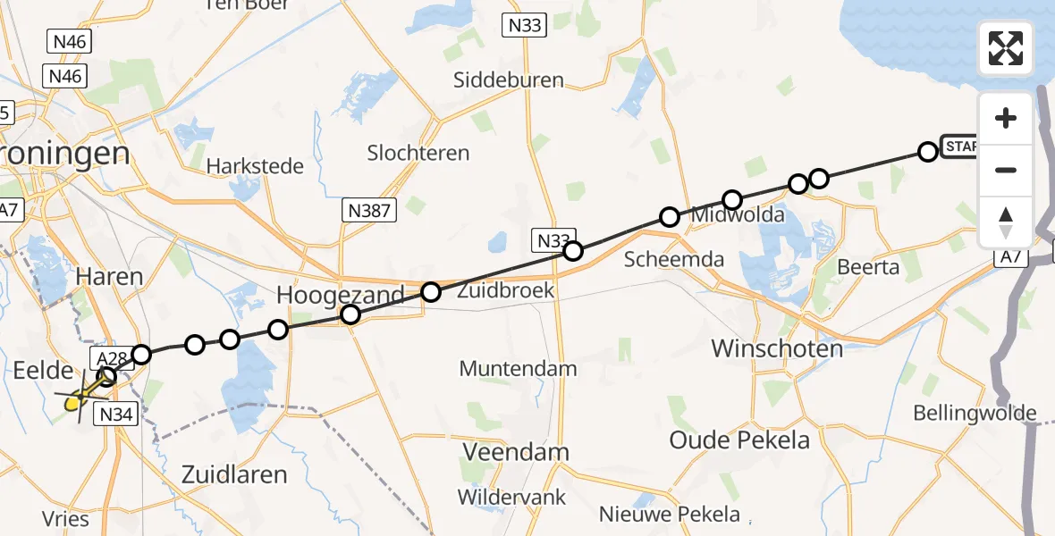 Routekaart van de vlucht: Lifeliner 4 naar Groningen Airport Eelde, Hongerige Wolf