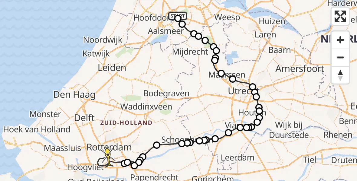 Routekaart van de vlucht: Politieheli naar Rotterdam, Mr. Jac. Takkade