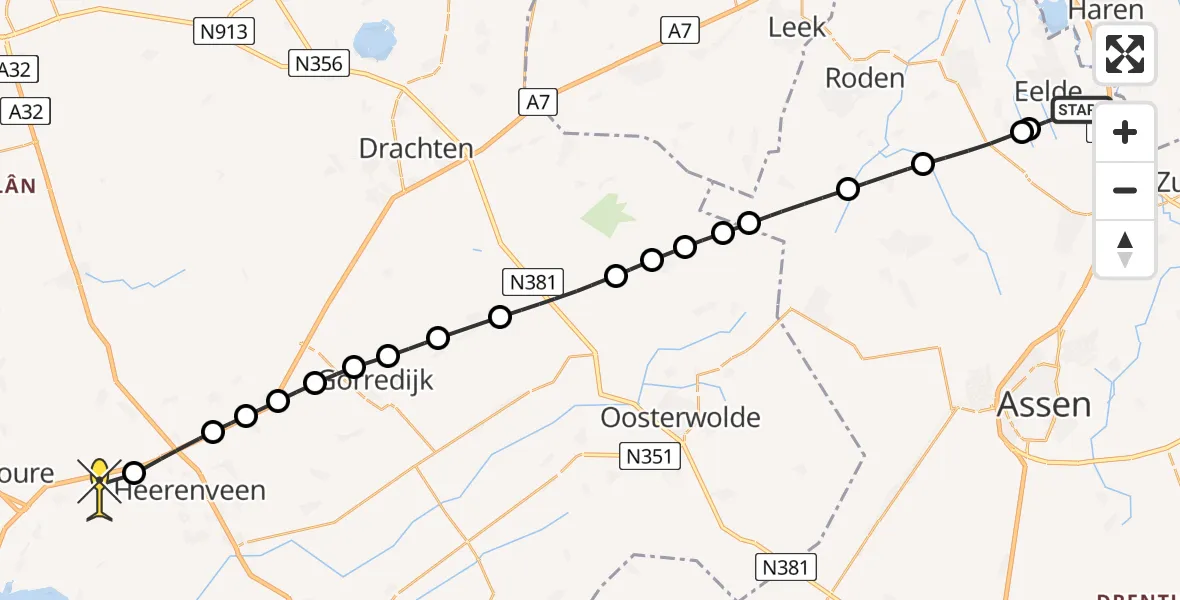 Routekaart van de vlucht: Lifeliner 4 naar Oudehaske, Lugtenbergerweg