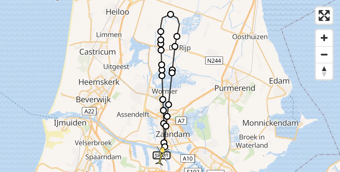 Routekaart van de vlucht: Lifeliner 1 naar Amsterdam Heliport, Kleine Tocht