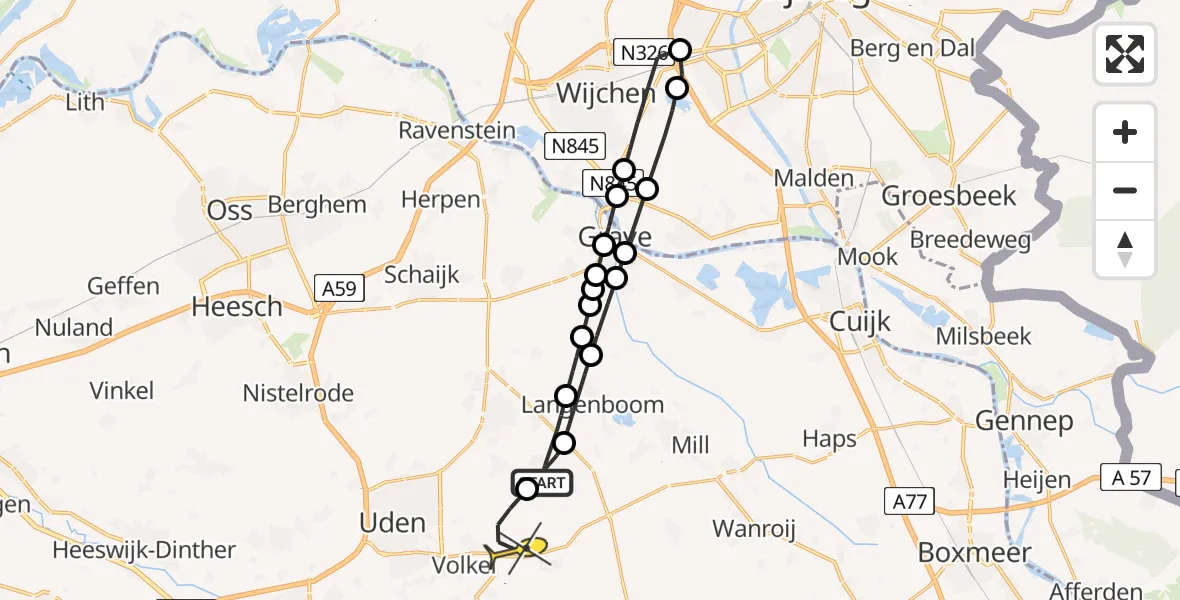 Routekaart van de vlucht: Lifeliner 3 naar Vliegbasis Volkel, Graspeel