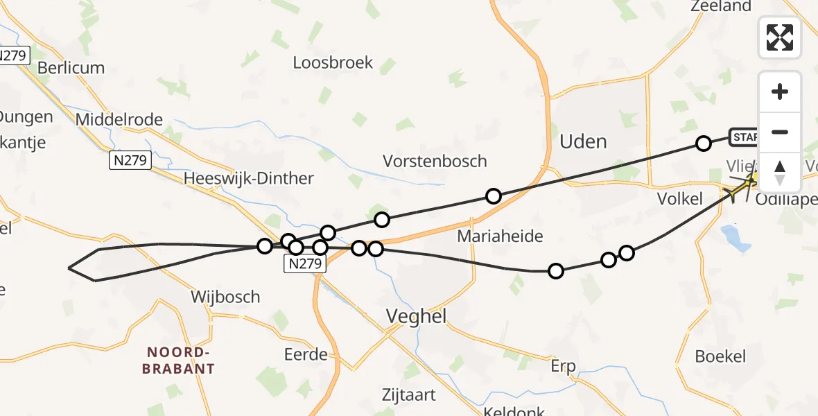 Routekaart van de vlucht: Lifeliner 3 naar Vliegbasis Volkel, Bovenstraat