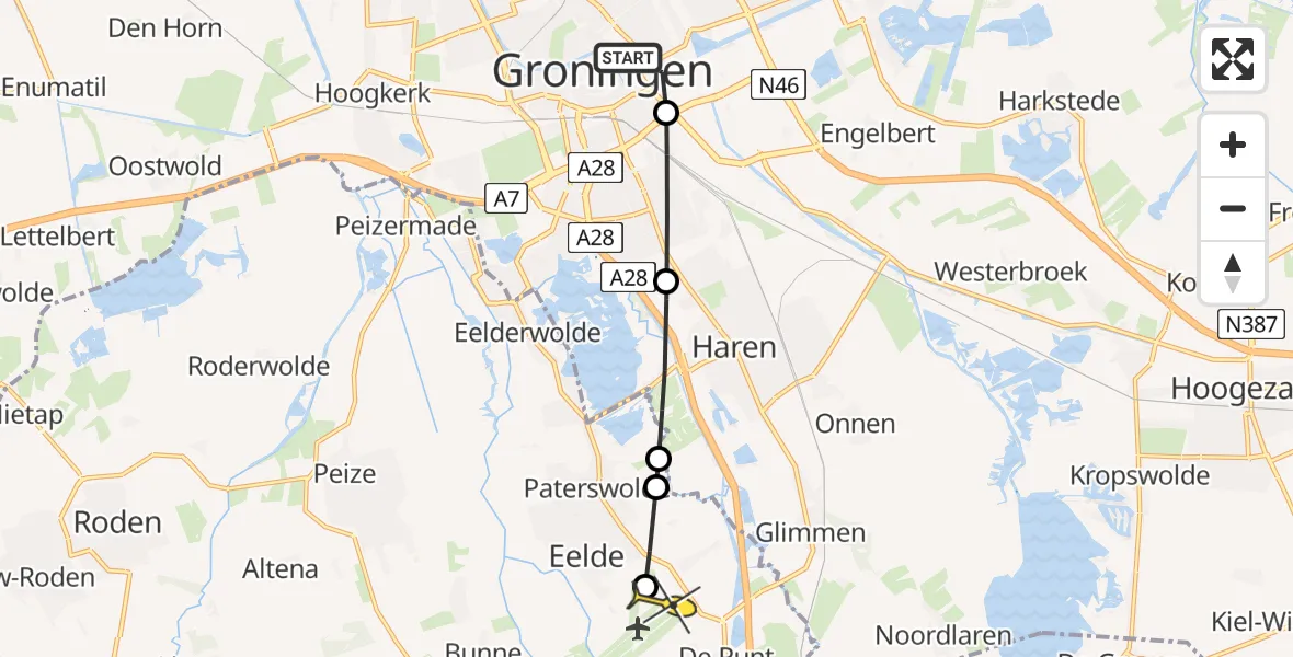 Routekaart van de vlucht: Lifeliner 4 naar Groningen Airport Eelde, Europaweg