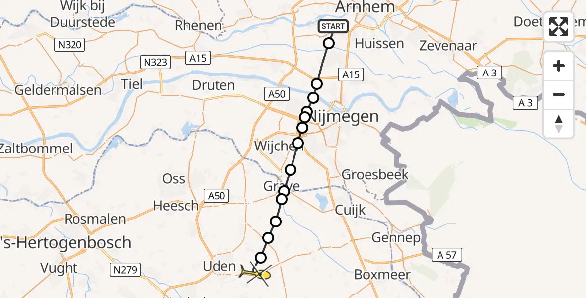 Routekaart van de vlucht: Lifeliner 3 naar Vliegbasis Volkel, De Park