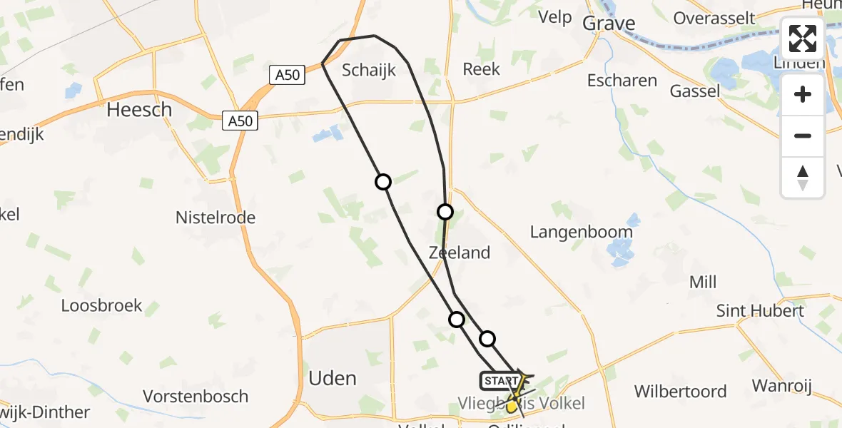 Routekaart van de vlucht: Lifeliner 3 naar Vliegbasis Volkel, De Bunders