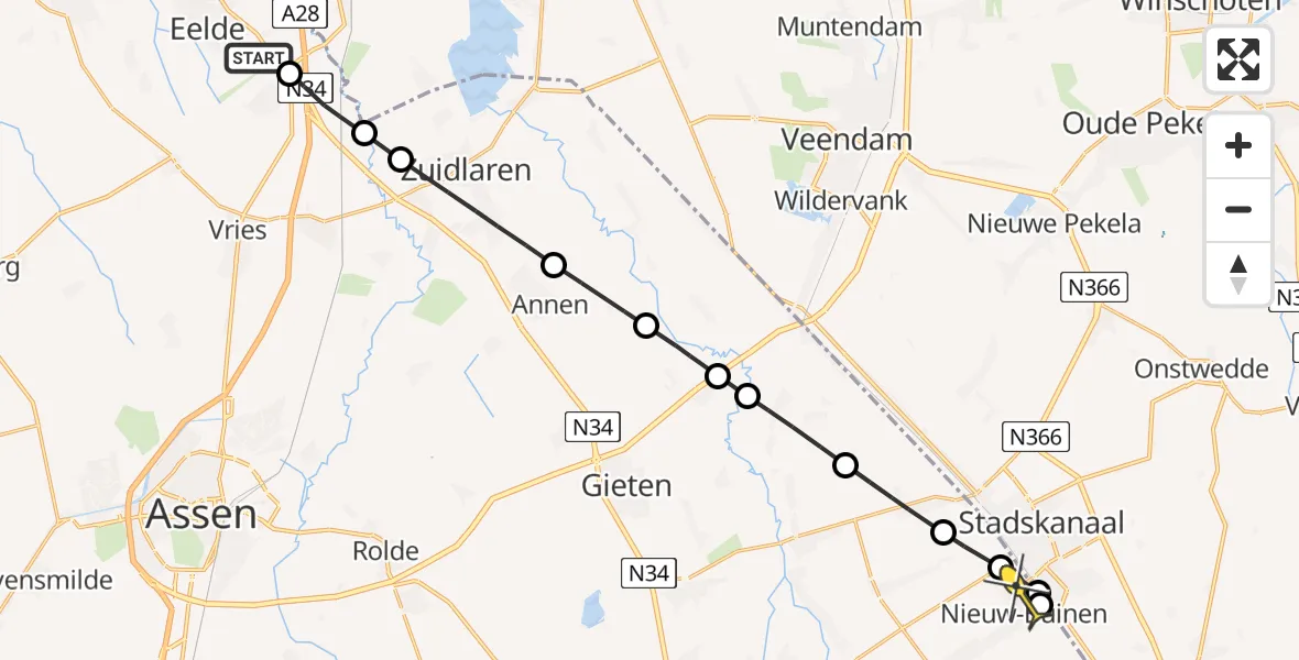 Routekaart van de vlucht: Lifeliner 4 naar Nieuw-Buinen, Groningerstraat