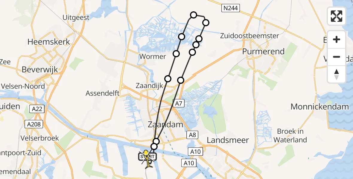 Routekaart van de vlucht: Lifeliner 1 naar Amsterdam Heliport, Gerrit Bolkade