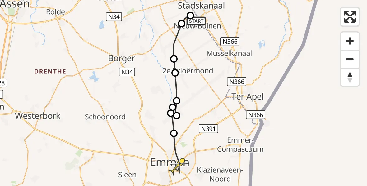 Routekaart van de vlucht: Lifeliner 4 naar Emmen, Noordelijke Tweederdeweg