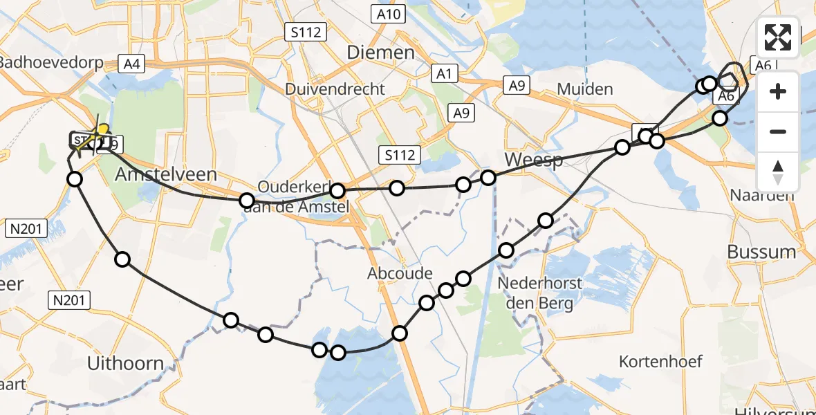 Routekaart van de vlucht: Politieheli naar Schiphol, Mr. Jac. Takkade