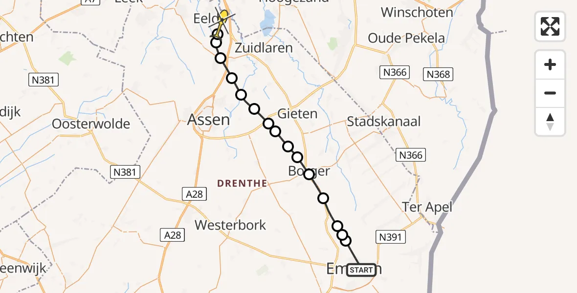 Routekaart van de vlucht: Lifeliner 4 naar Groningen Airport Eelde, Weerdingerstraat