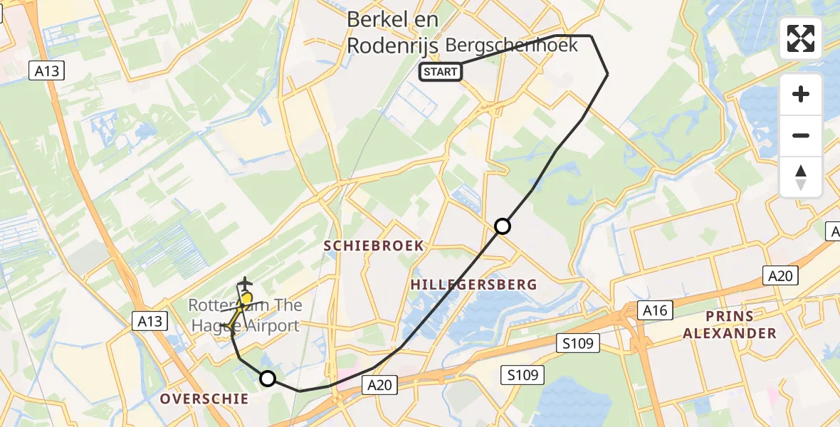 Routekaart van de vlucht: Lifeliner 2 naar Rotterdam The Hague Airport, Oosteindseweg