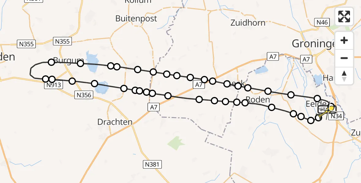 Routekaart van de vlucht: Lifeliner 4 naar Groningen Airport Eelde, Vosbergerlaan