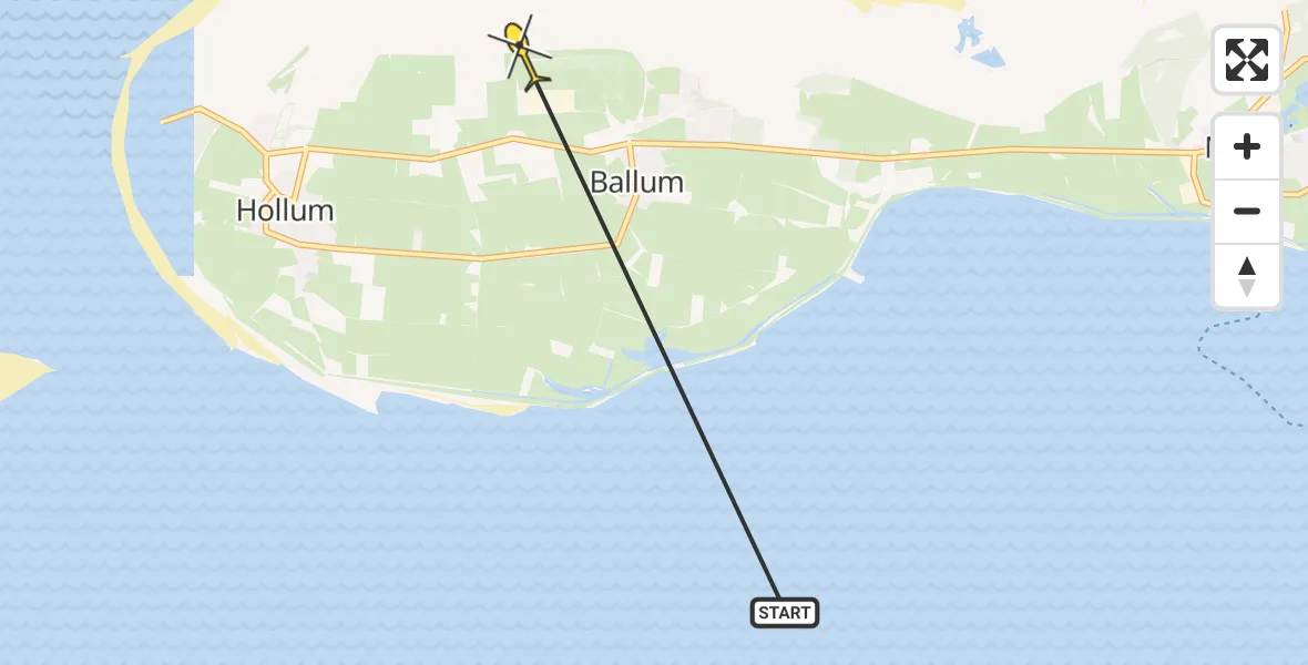 Routekaart van de vlucht: Ambulancehelikopter naar Ameland Airport Ballum, Grootslegt
