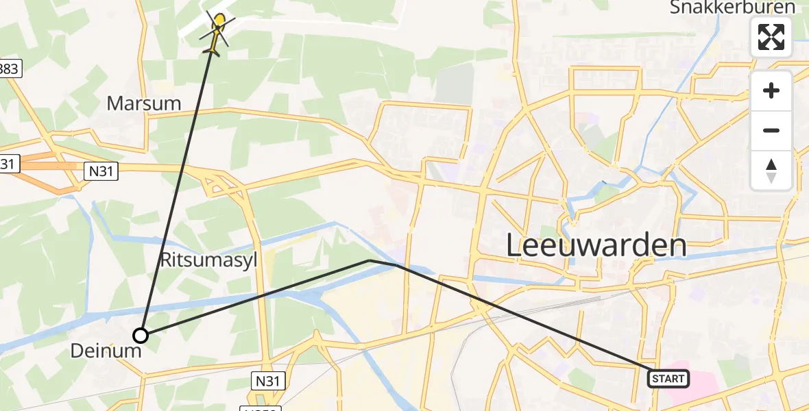 Routekaart van de vlucht: Ambulanceheli naar Leeuwarden, Anne Wadmanwei