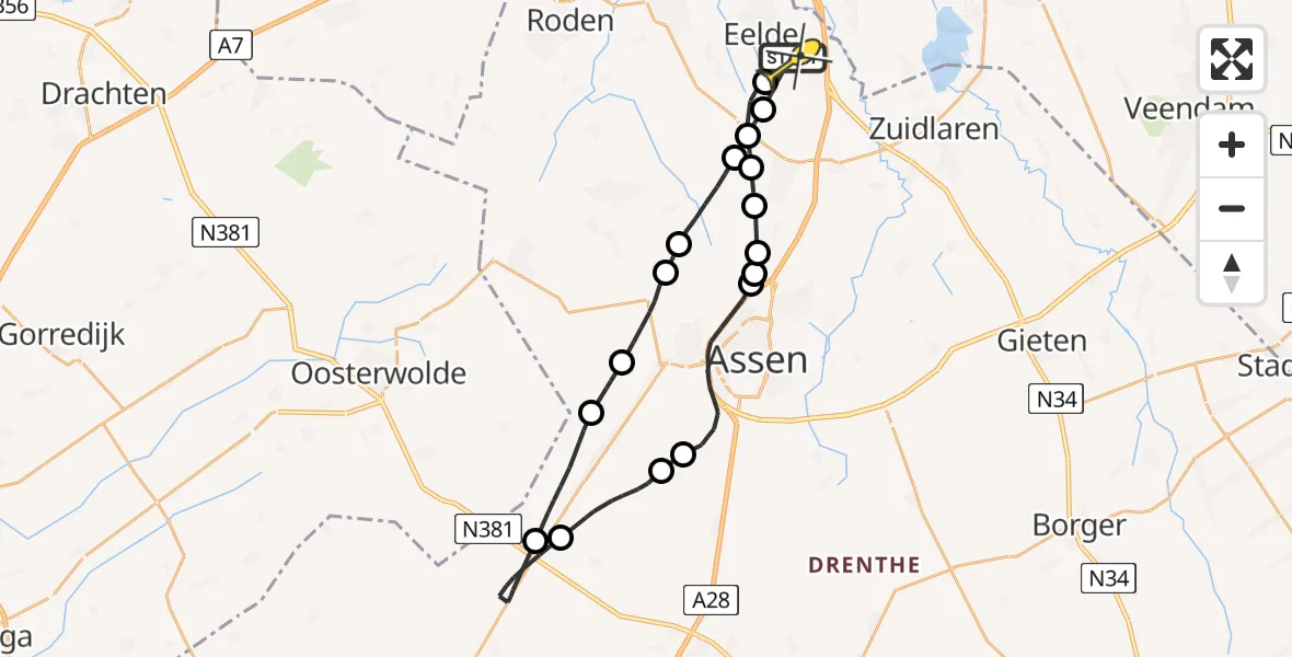 Routekaart van de vlucht: Lifeliner 4 naar Groningen Airport Eelde, Veenweg