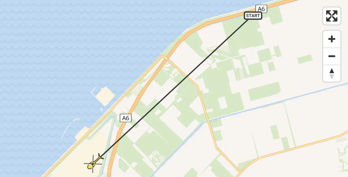 Routekaart van de vlucht: Ambulanceheli naar Lelystad, Buitenhavenweg