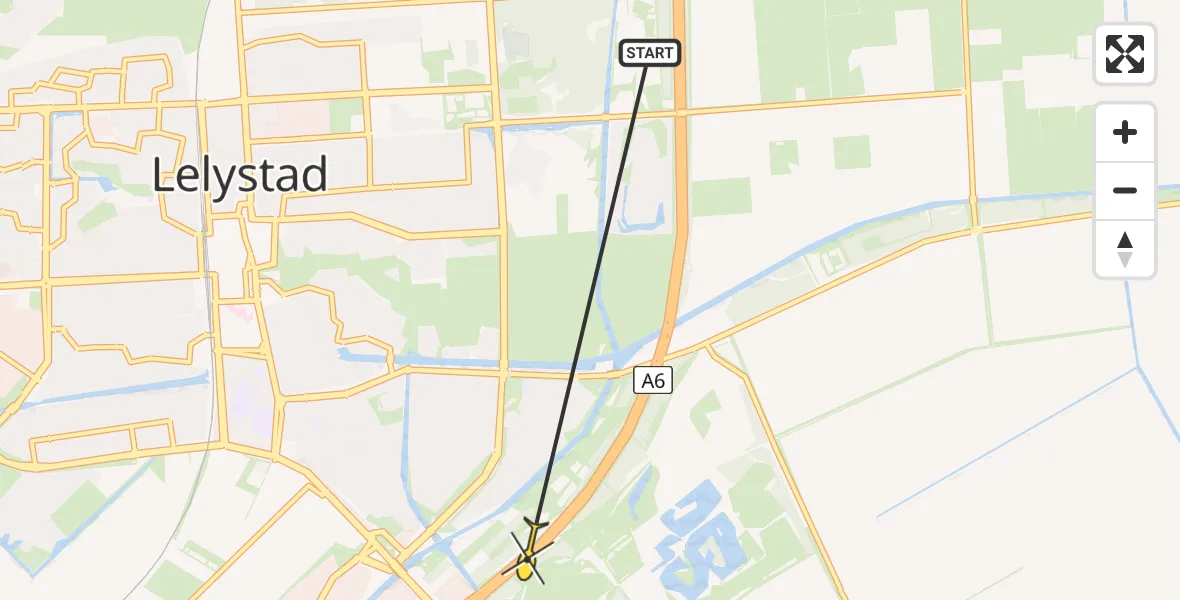 Routekaart van de vlucht: Ambulanceheli naar Lelystad, Flevohout