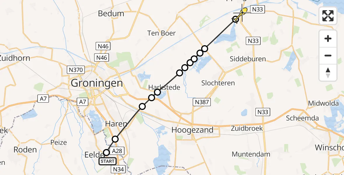 Routekaart van de vlucht: Lifeliner 4 naar Appingedam, Burg. J.G. Legroweg