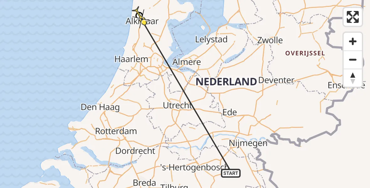Routekaart van de vlucht: Traumahelikopter naar Alkmaar, De Bunders