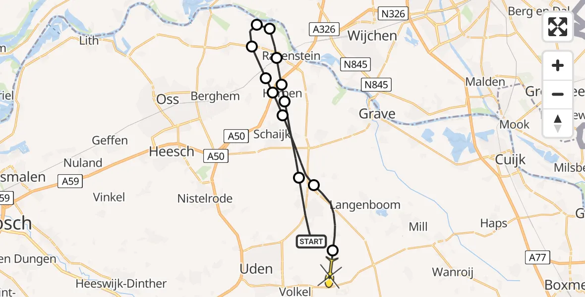 Routekaart van de vlucht: Lifeliner 3 naar Vliegbasis Volkel, Bergmaas