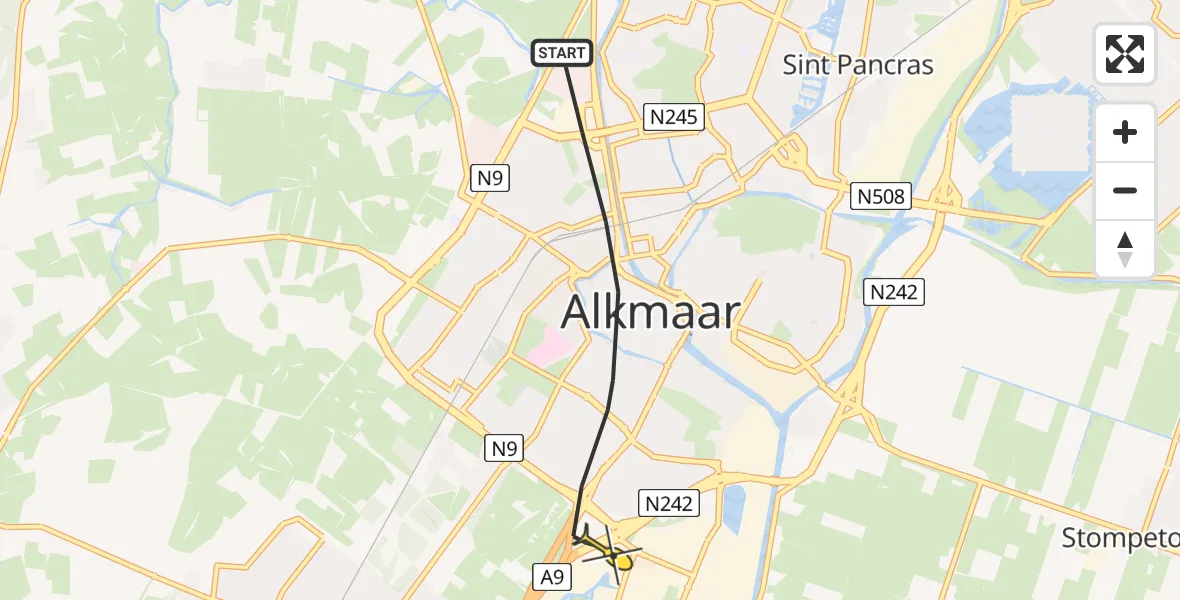 Routekaart van de vlucht: Lifeliner 1 naar Alkmaar, Wognumsebuurt