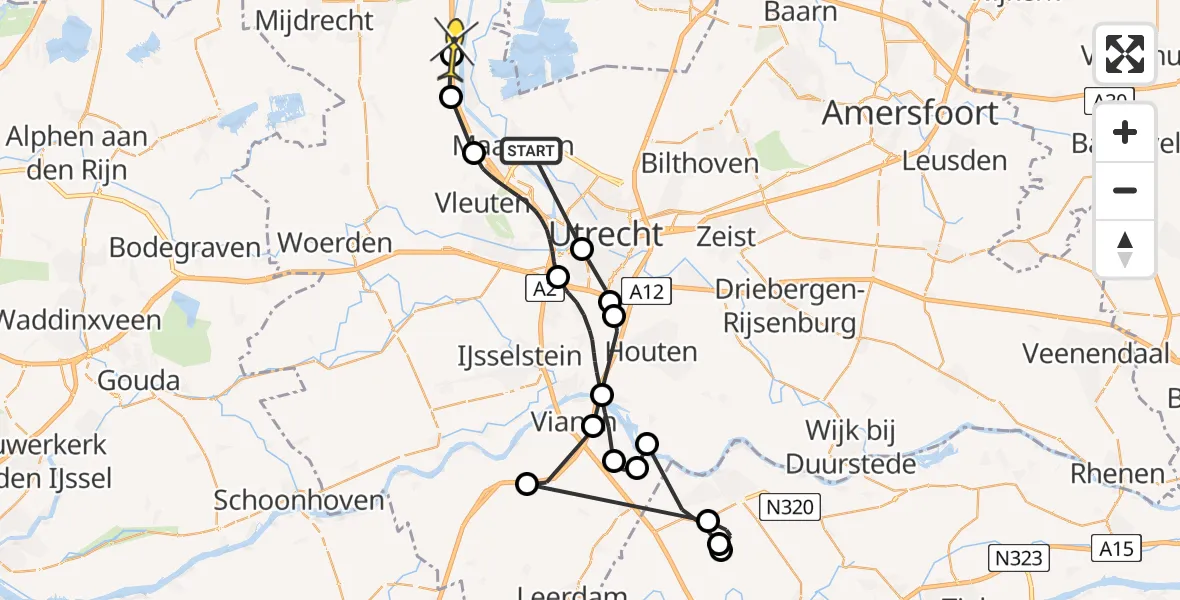 Routekaart van de vlucht: Politieheli naar Nieuwer Ter Aa, Overste den Oudenlaan