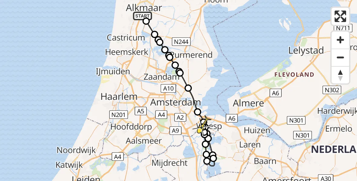 Routekaart van de vlucht: Lifeliner 1 naar Amsterdam, Oostertocht