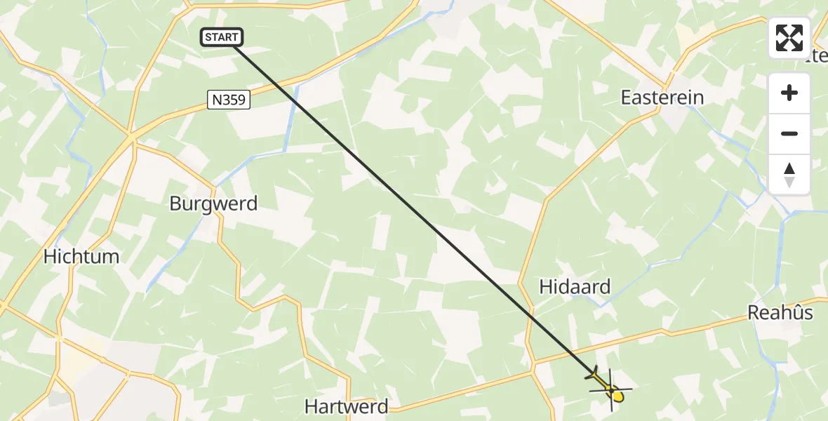Routekaart van de vlucht: Ambulancehelikopter naar Nijland, Doniadyk