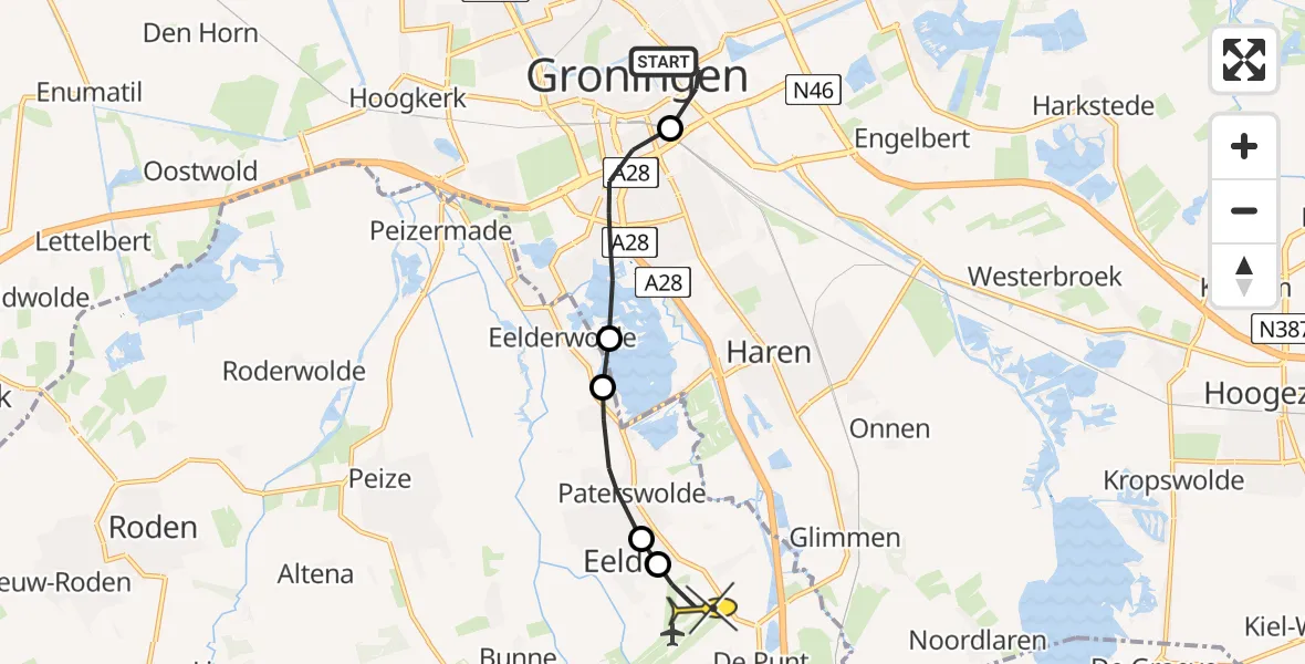 Routekaart van de vlucht: Lifeliner 4 naar Groningen Airport Eelde, Sontplein
