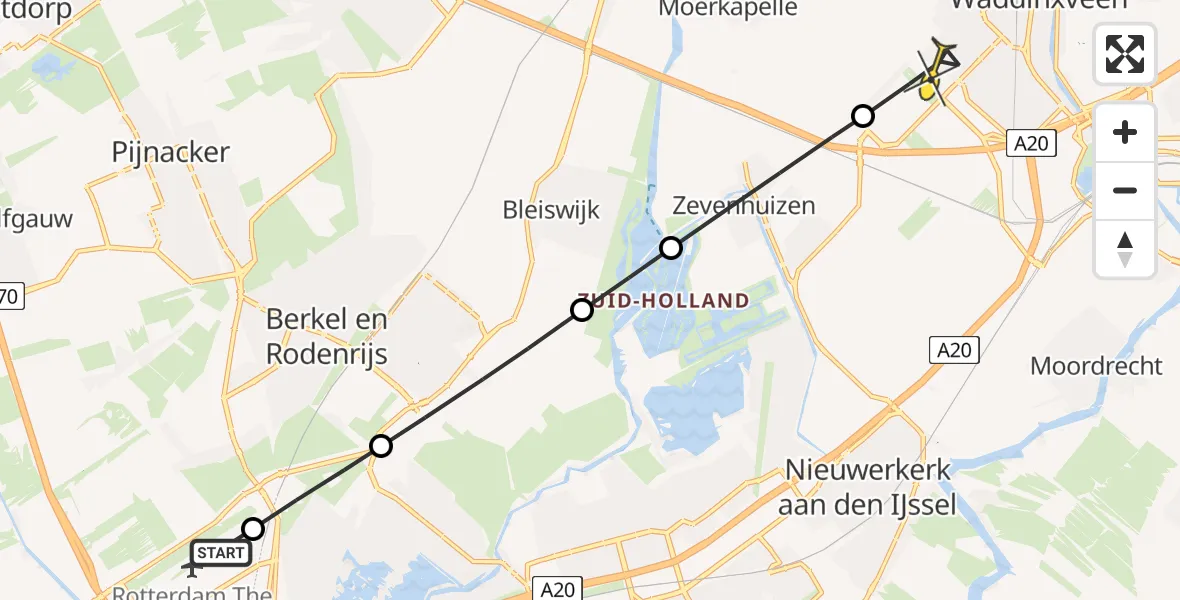 Routekaart van de vlucht: Lifeliner 2 naar Waddinxveen, Adrianalaan
