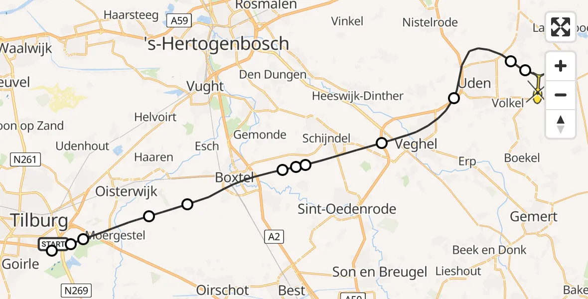 Routekaart van de vlucht: Lifeliner 3 naar Vliegbasis Volkel, Blauwe Hoef