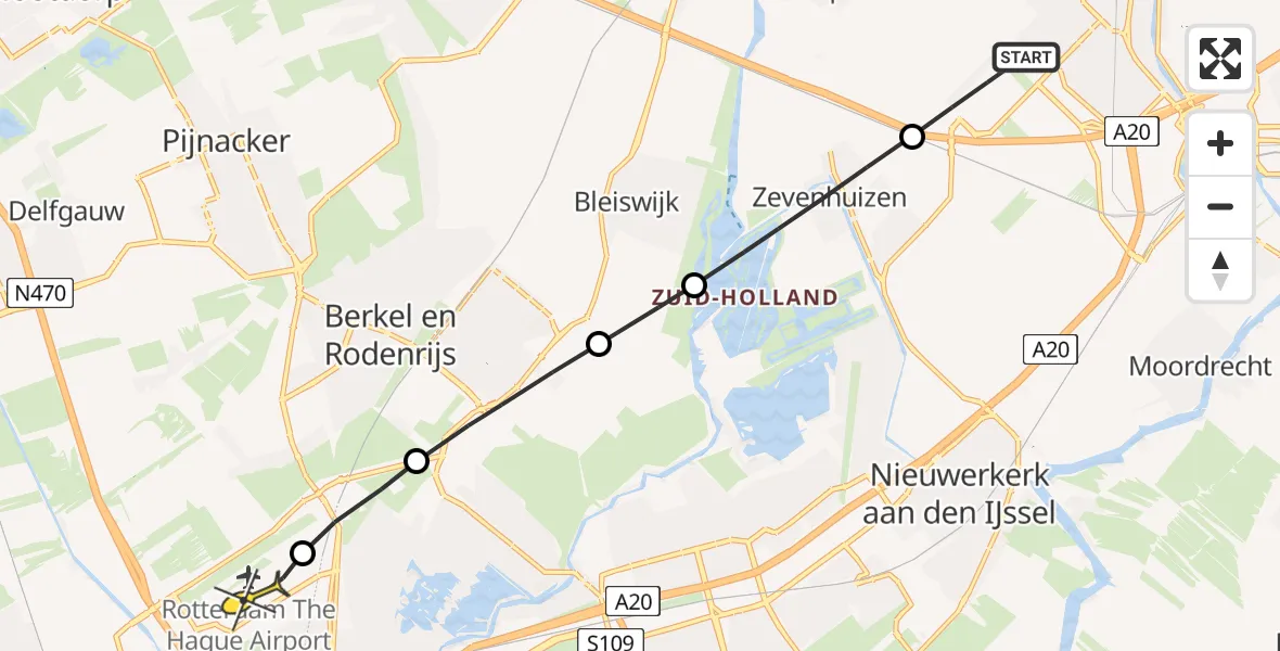 Routekaart van de vlucht: Lifeliner 2 naar Rotterdam The Hague Airport, Plasweg