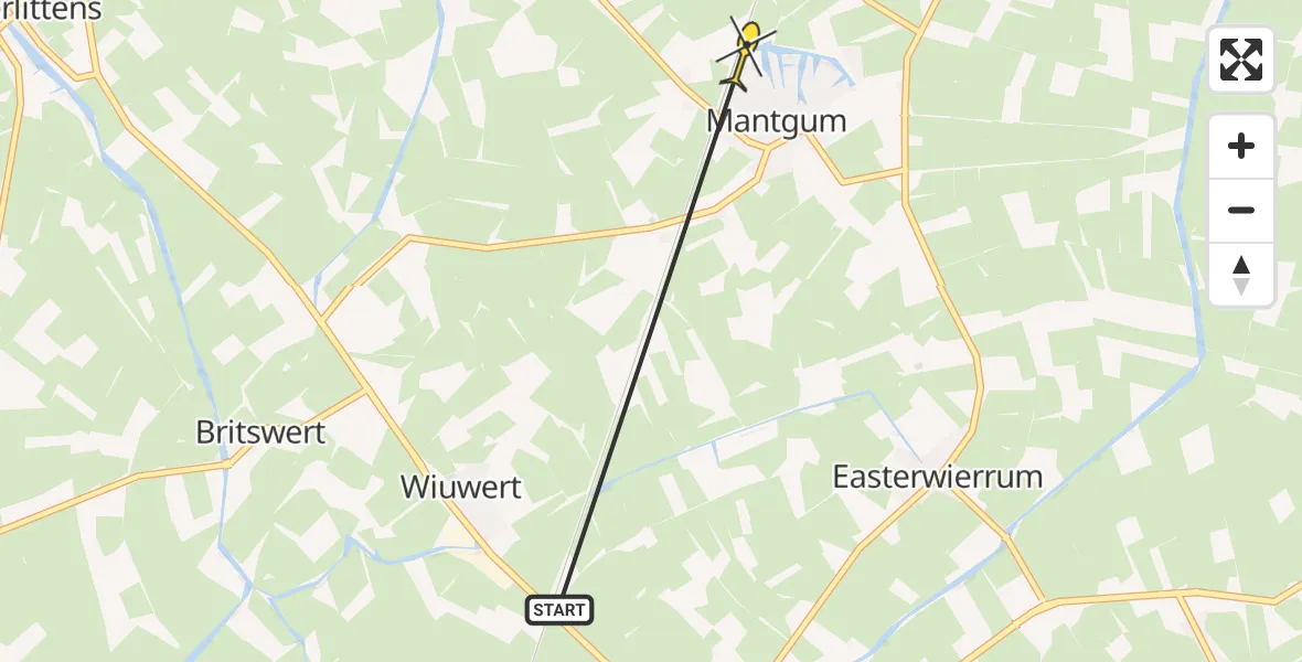 Routekaart van de vlucht: Ambulancehelikopter naar Mantgum, Seerp van Galemawei