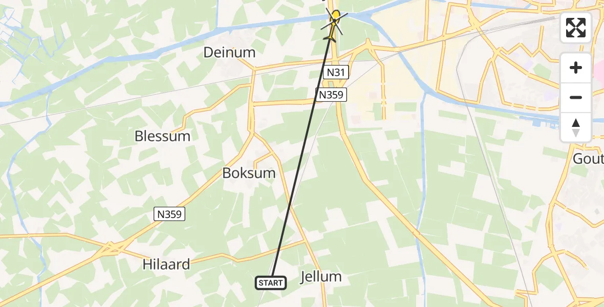 Routekaart van de vlucht: Ambulancehelikopter naar Leeuwarden, De Heak