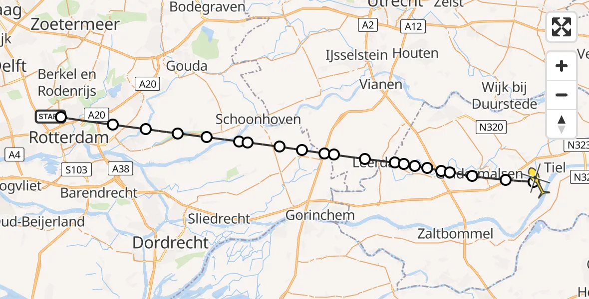Routekaart van de vlucht: Lifeliner 2 naar Tiel, Ada Lovelacestraat