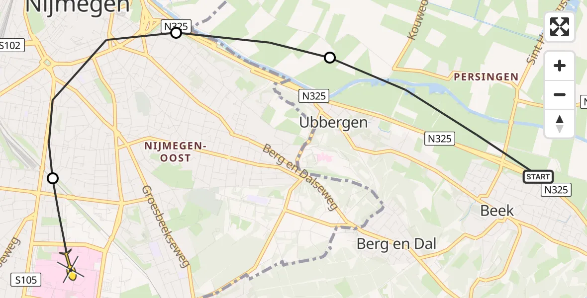 Routekaart van de vlucht: Lifeliner 3 naar Radboud Universitair Medisch Centrum, Dijkgraaf van Wijckweg