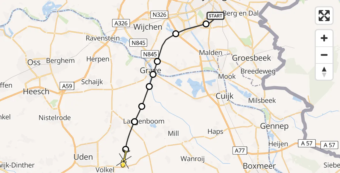 Routekaart van de vlucht: Lifeliner 3 naar Vliegbasis Volkel, van Peltlaan