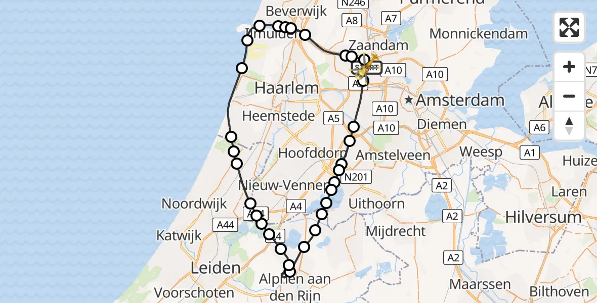 Vluchtroute Traumahelikopter van Amsterdam Heliport naar Amsterdam Heliport