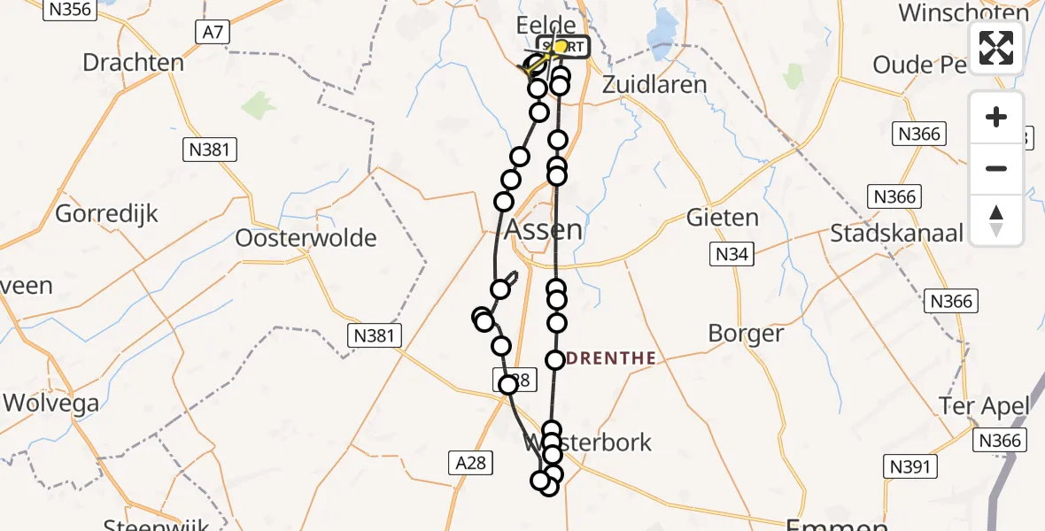 Routekaart van de vlucht: Lifeliner 4 naar Groningen Airport Eelde, Hondstong