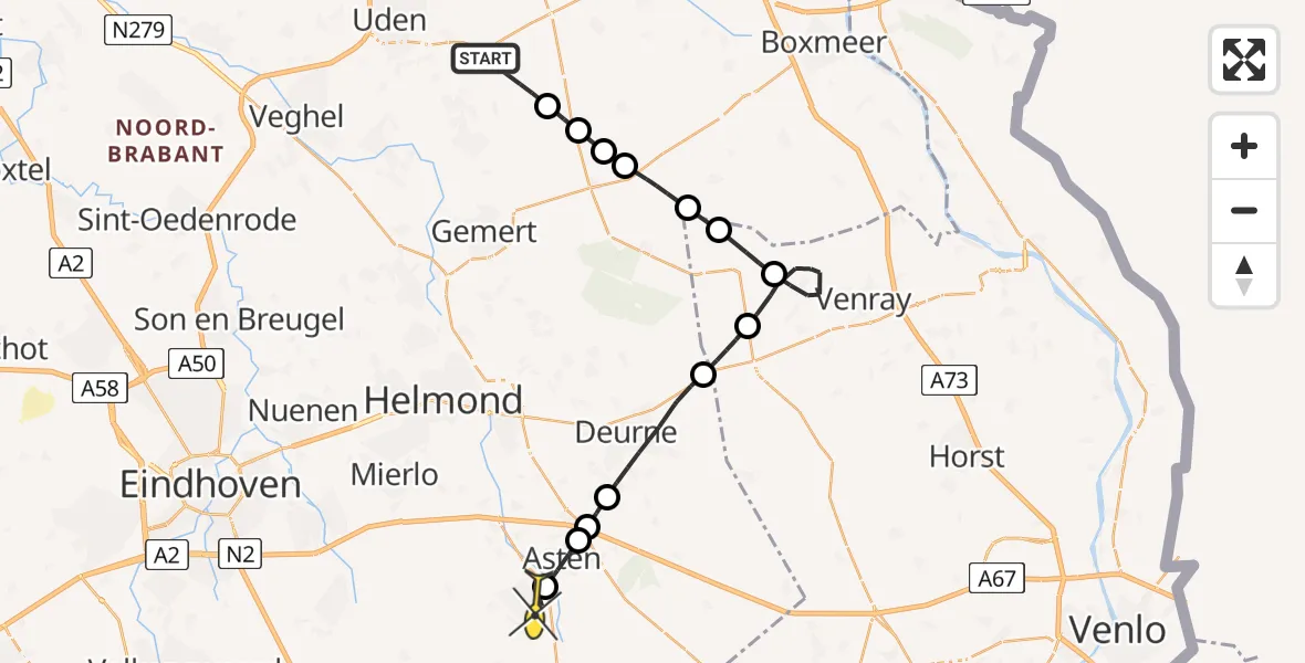 Routekaart van de vlucht: Lifeliner 3 naar Someren, Nachtegaallaan