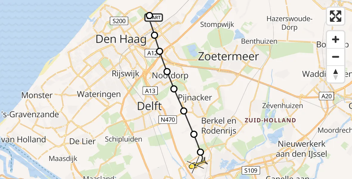 Routekaart van de vlucht: Lifeliner 2 naar Rotterdam The Hague Airport, Smaragdhorst