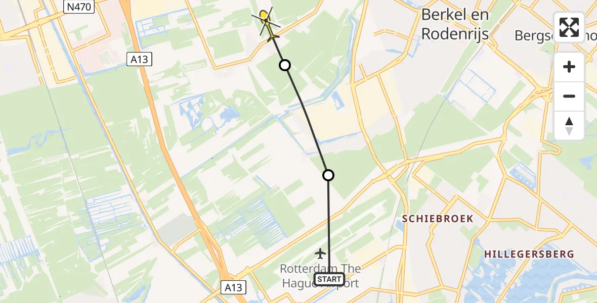 Routekaart van de vlucht: Lifeliner 2 naar Pijnacker, Oude Bovendijk