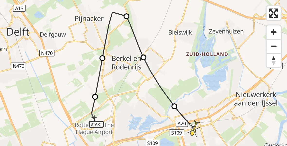 Routekaart van de vlucht: Lifeliner 2 naar Rotterdam, Oude Bovendijk
