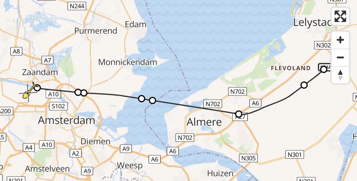 Routekaart van de vlucht: Lifeliner 1 naar Amsterdam Heliport, Eendenweg