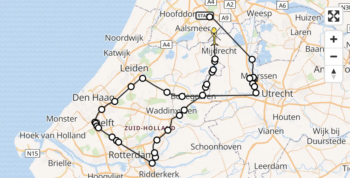 Routekaart van de vlucht: Politiehelikopter naar Uithoorn, Westelijke Kanobaan
