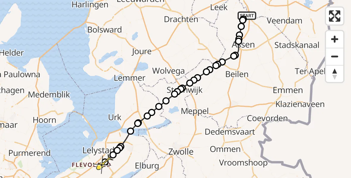 Routekaart van de vlucht: Traumaheli naar Lelystad Airport, Oosterloop