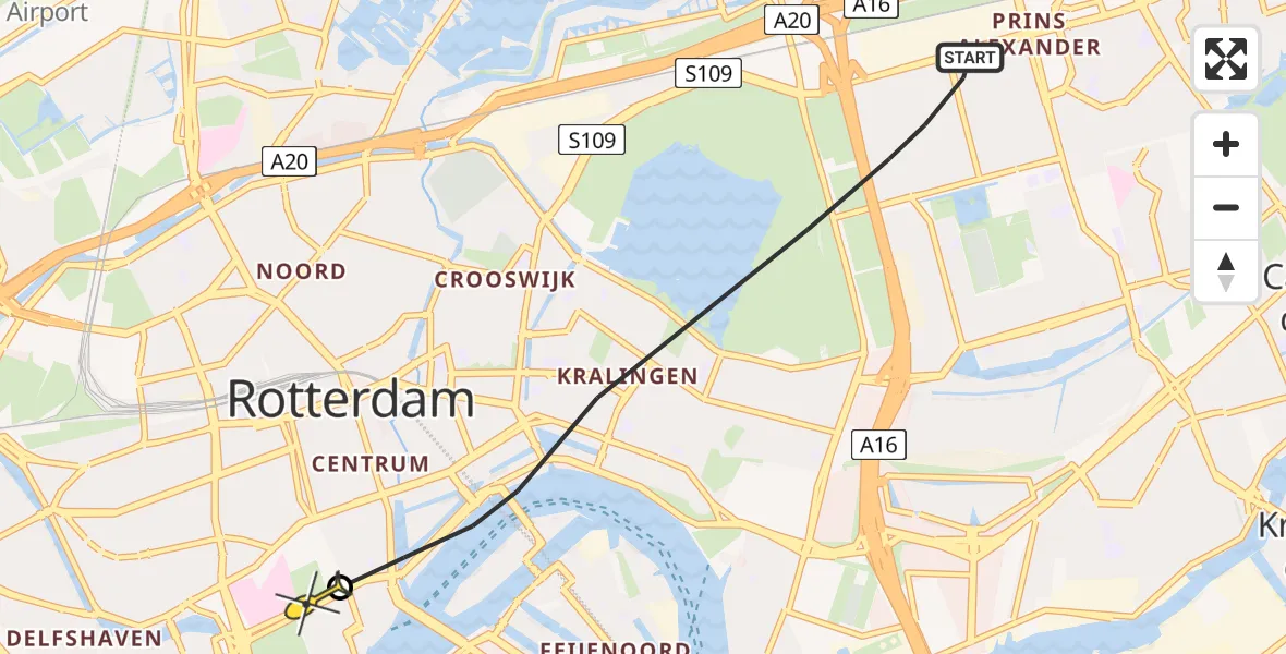 Routekaart van de vlucht: Lifeliner 2 naar Erasmus MC, Cornelis Bloemaertsingel