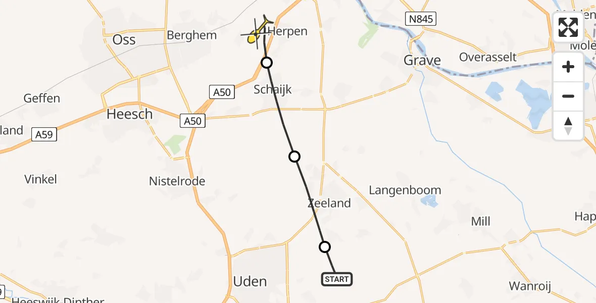 Routekaart van de vlucht: Lifeliner 3 naar Herpen, Boekelsedijk