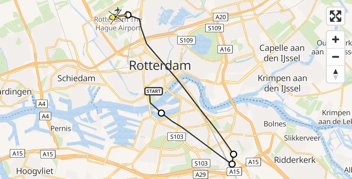 Routekaart van de vlucht: Lifeliner 2 naar Rotterdam The Hague Airport, Maashavenkade