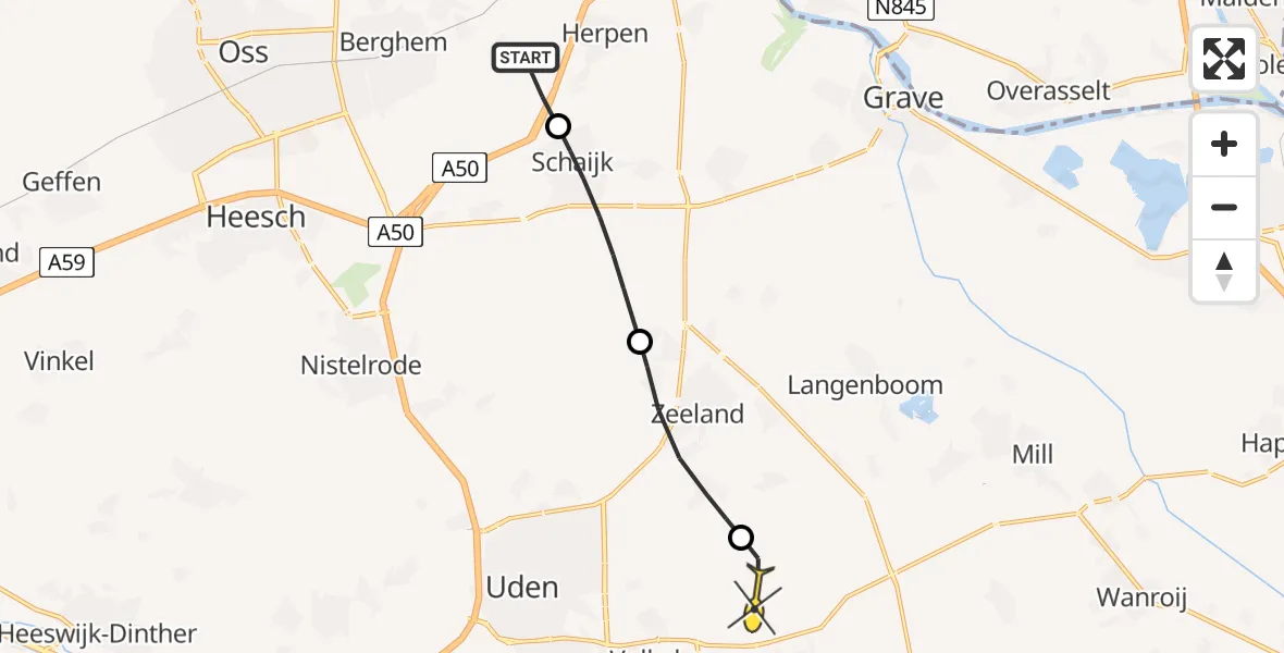 Routekaart van de vlucht: Lifeliner 3 naar Vliegbasis Volkel, Schaijkseweg